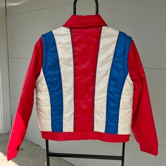 Vintage Red White Blue Nylon Puffer Vest & Jacket 70s-80s Brite N Sassy M - Picture 2 of 11